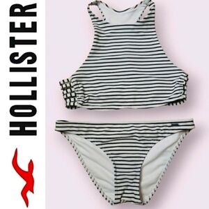 Hollister Black and White Striped Bikini Set Small
